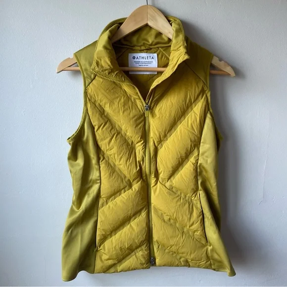 Athleta Inlet Fitted Yellow Puffer Vest Down Fill - Picture 2 of 9